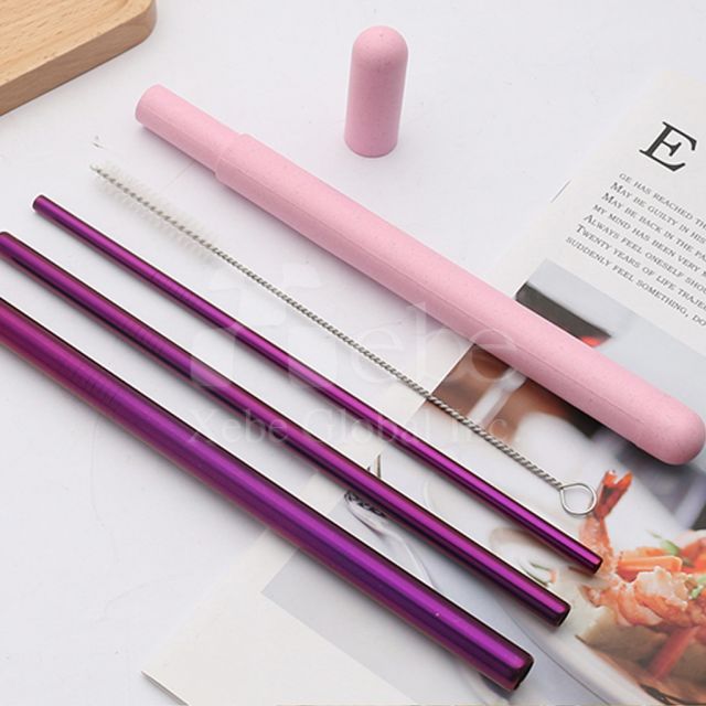 Pink tone wheat stalk metal straws eco friendly flatware