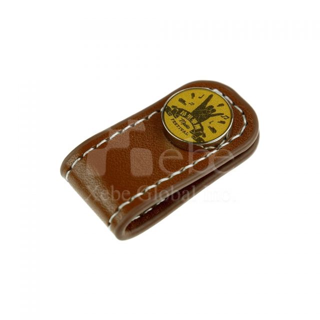 Logo leather ear phone cable winder 