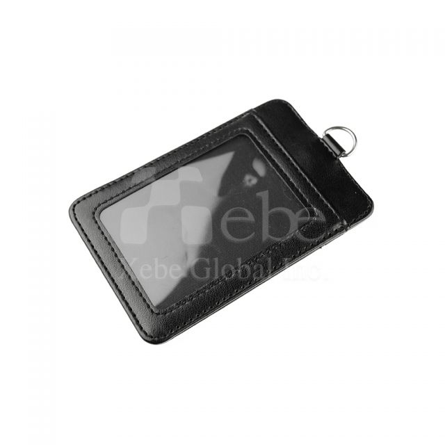 Custom black leather id badge holder 