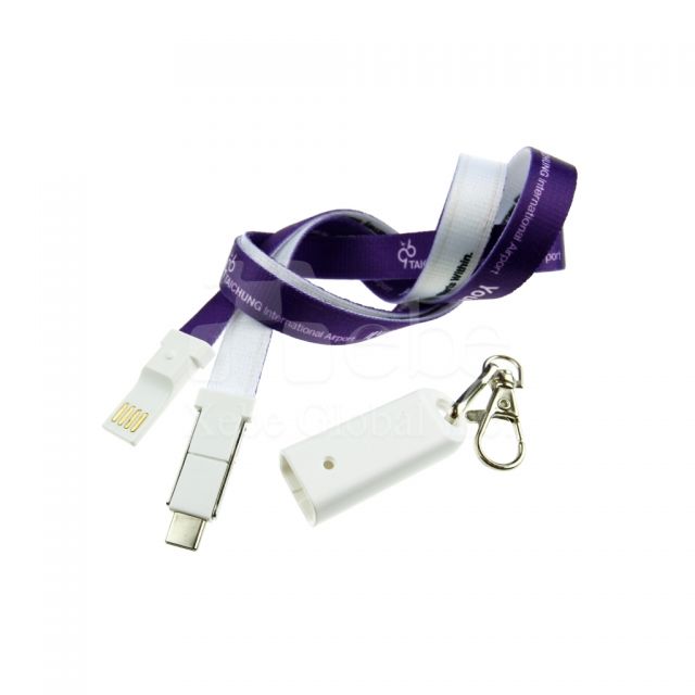 Custom 3 in 1 lanyard charging cable 