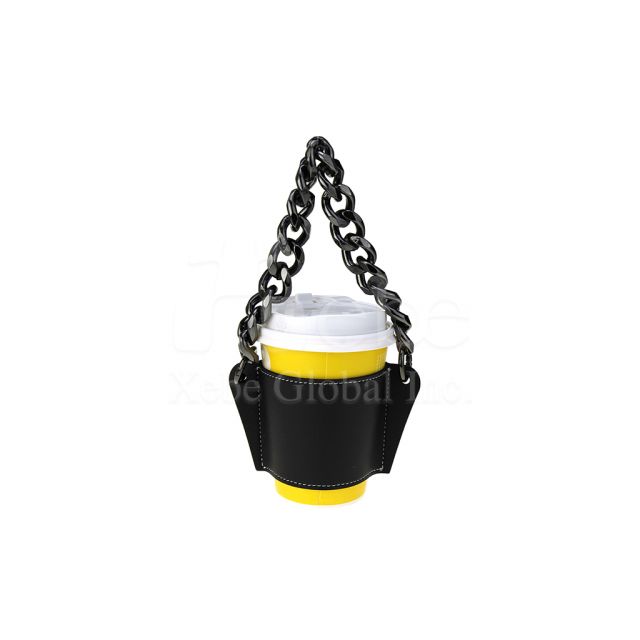 Black leather chain style cup sleeve bag