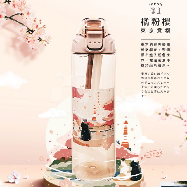 personalized large capacity water bottle with straw