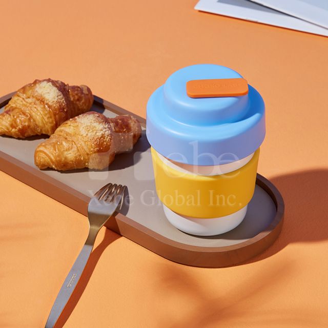 custom yellow and blue coffee cup 