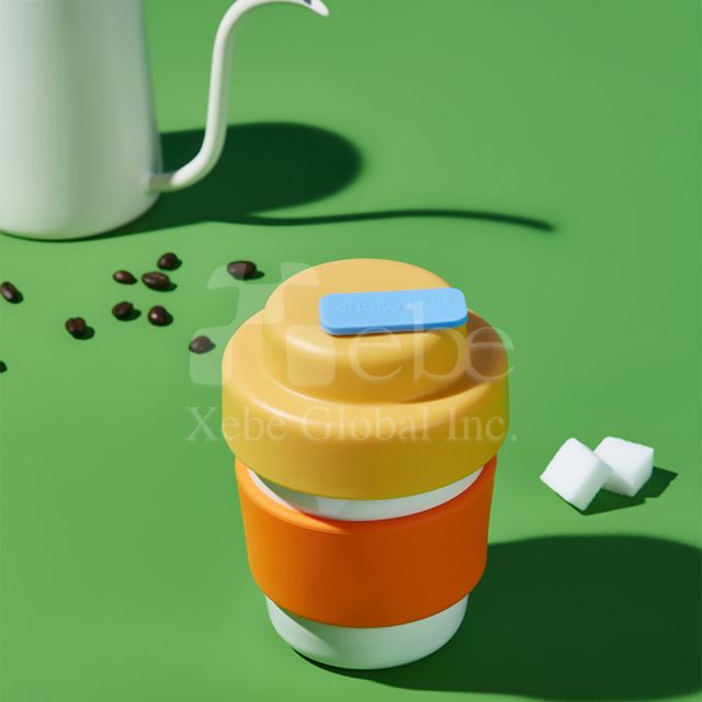 custom yellow and blue coffee cup 