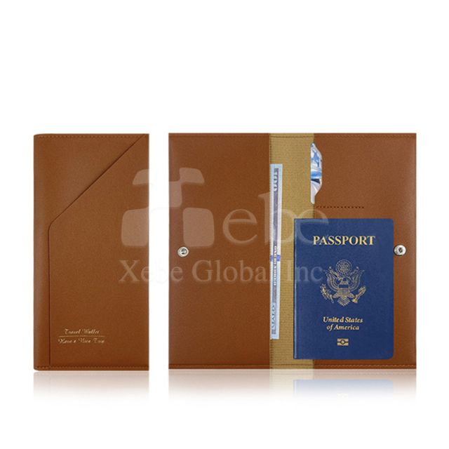 custom black long passport holder with button