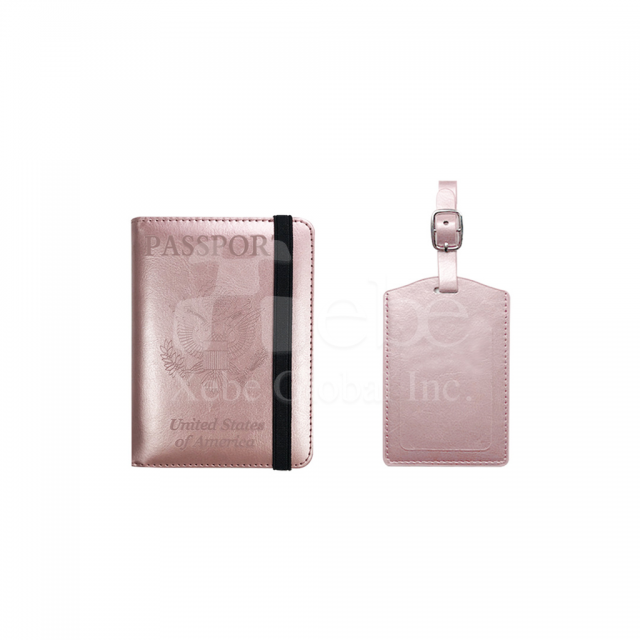 pink leather passport holder combination