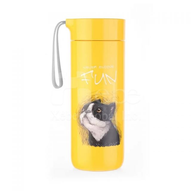 yellow thermos bottle with custom illustration
