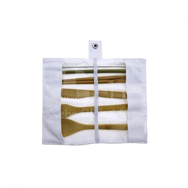 white cloth bag bamboo environmentally friendly tableware set
