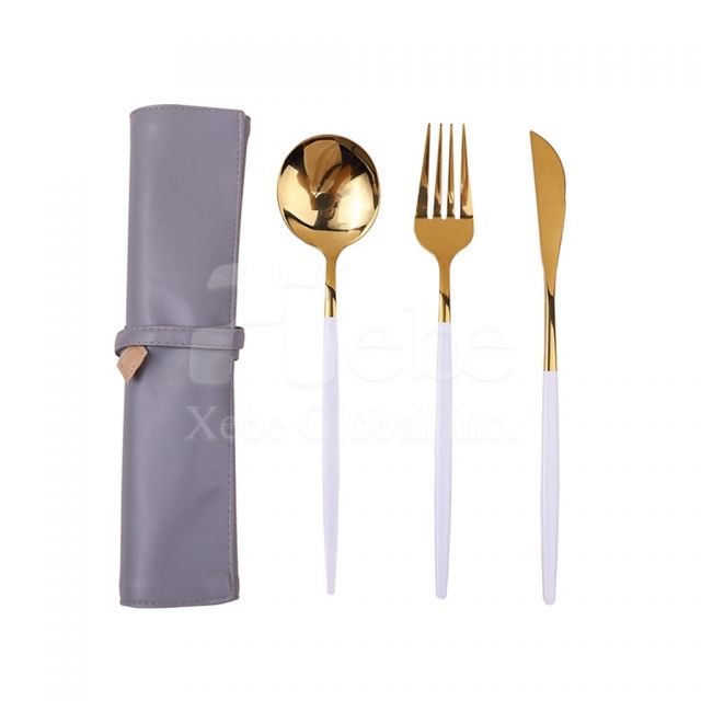 purple leather eco friendly cutlery set