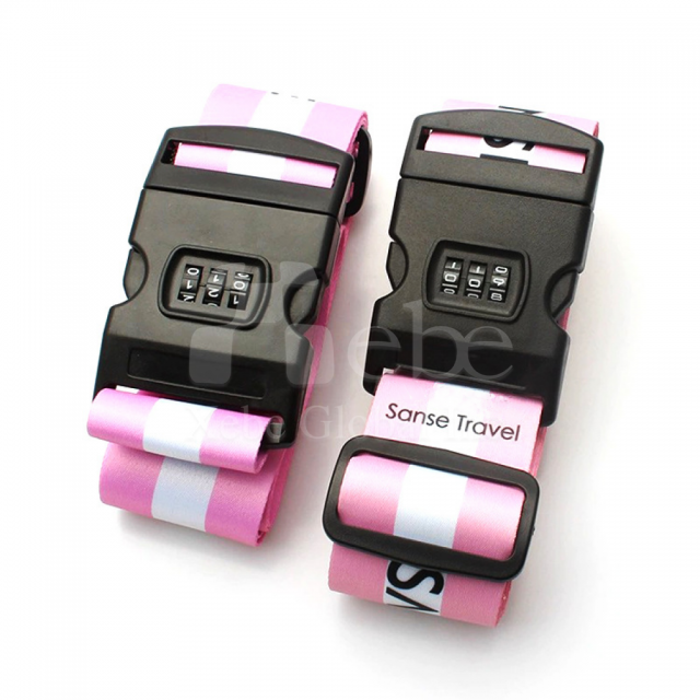 pink and white code luggage straps