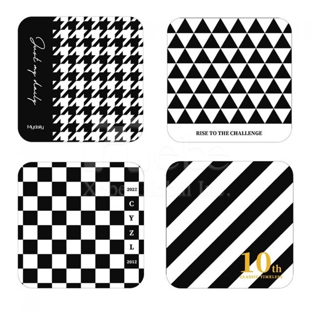 black and white striped coaster
