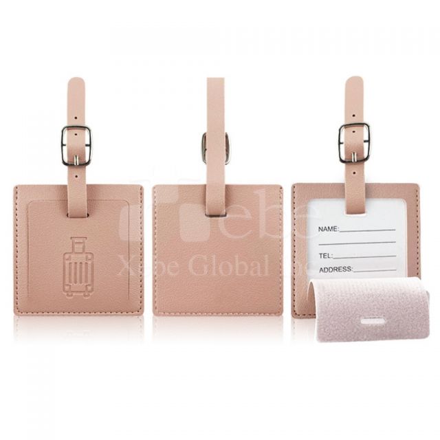 purple square leather luggage tag