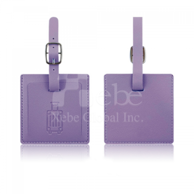 purple square leather luggage tag
