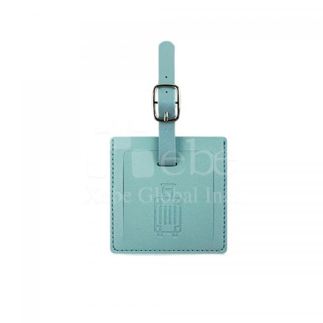 light blue leather square luggage tag