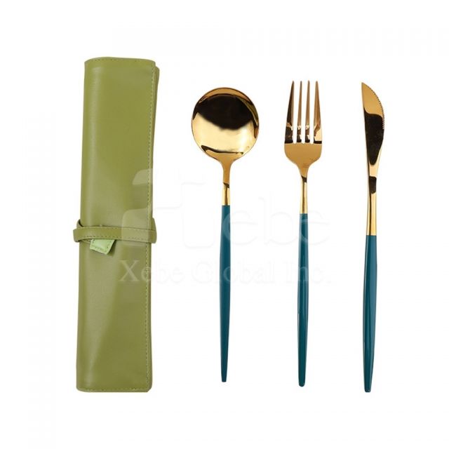 dark green leather eco friendly tableware set