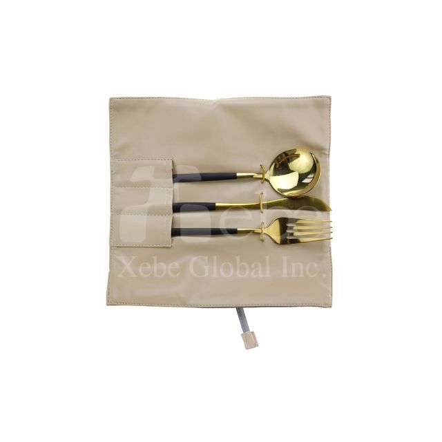 dark green leather eco friendly tableware set