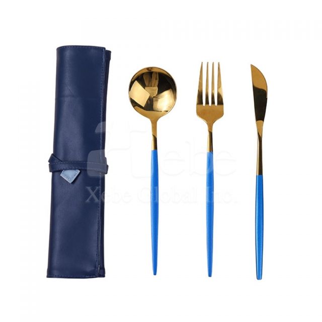 dark blue leather eco-friendly tableware set