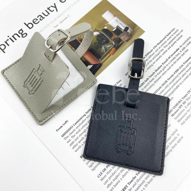 pink leather square luggage tag