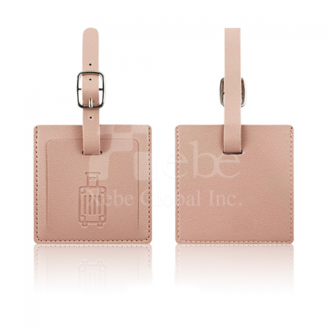 pink leather square luggage tag