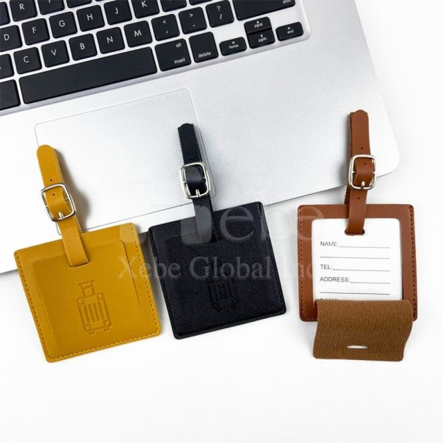 gray square luggage tag customization