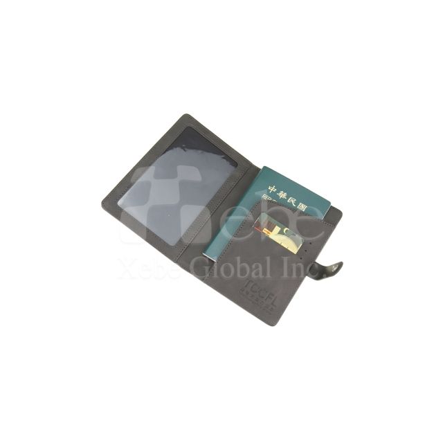 logo gray leather passport holder