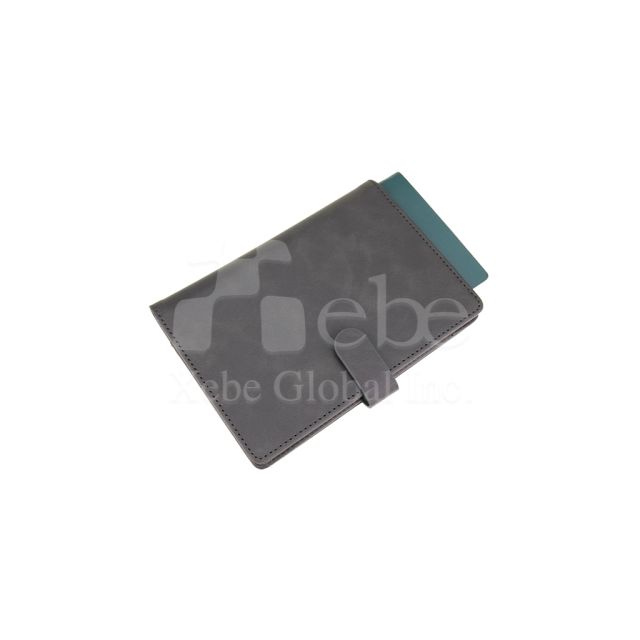 logo gray leather passport holder