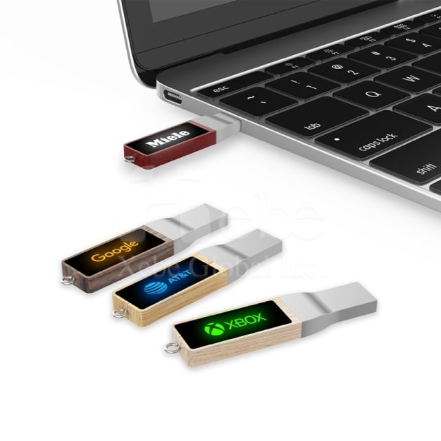 led Illuminated wooden flash drive